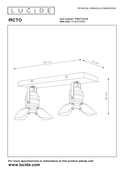 Lucide PICTO - Deckenstrahler Kinderzimmer - 2xGU10 - Rosa - technisch